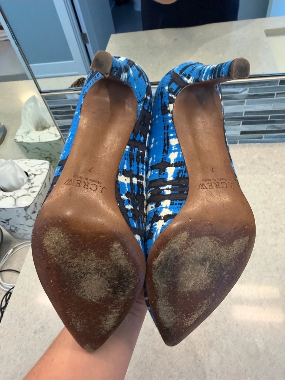 J. Crew Blue and Black Patterned Pointed-Toe Pumps